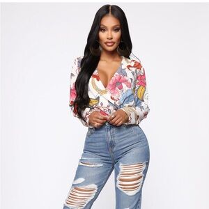 Fashion Nova Multicolor Floral Bodysuit